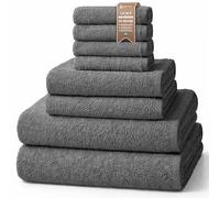 NatureMark Set de Bain, 8 pièces en 100% Coton - 4 pour invités, 2 pour Le Visage et 2 Grands formats pour Bain/Douche, Gris Anthracite - 30x50, 50x100, 70x140 cm