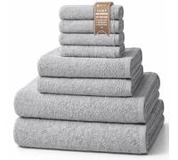 NatureMark Set de Bain, 8 pièces en 100% Coton - 4 pour invités, 2 pour Le Visage et 2 Grands formats pour Bain/Douche, Gris Argenté - 30x50, 50x100, 70x140 cm