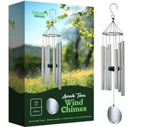 Nature's Melody Aureole Tunes Carillon à Vent d'extérieur, 6 Tubes, Gamme pentatonique en Si, Aluminium Inoxydable, Finition poudrée, Crochet en S, pour condoléances, Cadeau commémoratif, Jardin Zen