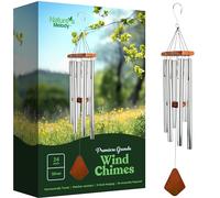 Nature's Melody Premiere Grande Tunes Carillon éolien - Carillon d'extérieur avec 6 Tubes accordés à l'échelle pentatonique E, Aluminium antirouille, Bois de hêtre et Crochet en S pour condoléances,