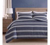 Nautica | Couette rayée 100% Coton, Confortable et Douce, Durable et Respirante, Couvre-oreillers Assortis, Bleu Marine/Blanc, Grand lit