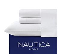 Nautica - Draps de lit pour lit Simple XL, Ensemble de literie en Percale de Coton, élastique Net et Frais, Essentiels de dortoir (Blanc uni)