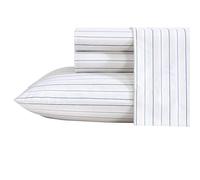 Nautica - Draps pour Grand lit, Ensemble de literie en Percale de Coton de qualité supérieure, décoration d'intérieur à Rayures, certifiée Oeko-Tex (Beaux Stripe Bleu, Grand lit)