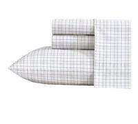 Nautica - Draps pour Grand lit, Parure de lit en Percale de Coton de qualité supérieure, décoration d'intérieur à Carreaux, certifiée Oeko-Tex (Carreaux Malor Bleu, Grand lit)