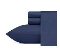 Nautica - Draps pour lit Double, Parure de lit en Percale de Coton, décoration d'intérieur décontractée, Essentiels de Chambre de dortoir (Bleu Marine, lit Double)