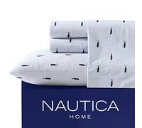 Nautica - Draps pour lit Simple XL, Ensemble de literie en Percale de Coton, Ensemble de literie côtier (Baleine rayée Bleue, lit Simple XL)
