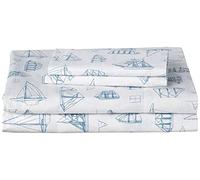 Nautica - Ensemble de draps pour Grand lit, Ensemble de literie en Percale de Coton, Gracieuse et fraîche, légère et Respirante (Voile de Bois Blanc, Bleu, 4 pièces, Grand lit)