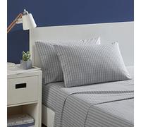 Nautica - Ensemble de draps pour lit jumeau, Ensemble de literie en Percale de Coton, Gracieuse et fraîche, légère et Respirante (Carreaux Michael Gris, lit Simple)