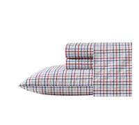 Nautica - Ensemble de draps pour lit Simple XL, Ensemble de literie en Percale de Coton, Gracieuse et fraîche, légère et Respirante (Bateau Tattersall Rouge, lit Simple XL)