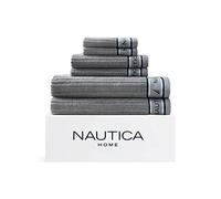 Nautica Lot de 6 Serviettes de Bain, 100% Coton Moelleux Doux et Absorbant, très absorbantes et à séchage Rapide, Gris Signature