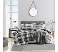Nautica Parure de lit réversible en microsuède avec Couvre-oreillers Assortis, décoration d'intérieur décontractée, Polyester, Carreaux Gris Anthracite, Grand lit