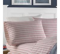 Nautica Parure pour lit Double en Percale de Coton, décoration d'intérieur décontractée, idéale pour Chambre étudiante (Rayures Coleridge, Rouge)