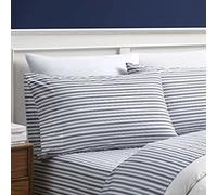 Nautica Parure pour lit Double en Percale de Coton, décoration d'intérieur décontractée, idéale pour Chambre étudiante (Rayures Coleridge, Gris Anthracite)