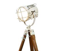 Nautical Replica Hub Lampadaire chromé fait à la main avec trépied en bois pour studio marin lampe décorative pour Noël et Nouvel An