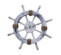Nautical Roue de Bateau décorative en Bois avec Corde Naturelle Blanc 61 cm