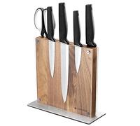 Navaris Bloc à Couteaux magnétique - Bloc aimanté Double Face en Bois d'acacia avec Plaque Protection Acrylique - Range Couteau de Cuisine Vide