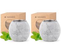 Navaris Bol Pierre aromathérapie Sauna - Oeuf Sauna hammam 5 x 5 cm avec coupelle Amovible - Accessoires Infusion Huile Essentielle Parfum Spa (Lot de 2)