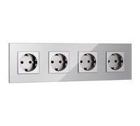 Navaris Prise de courant Schuko murale - Quadruple Prise Schuko avec terre encastrable et cadre en verre - Prise électrique standard pour boîte murale de 60mm et 45mm de profondeur