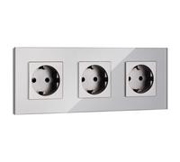 Navaris Prise de courant Schuko murale - Triple Prise Schuko avec terre encastrable et cadre en verre - Prise électrique standard pour boîte murale de 60mm et 45mm de profondeur