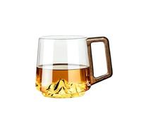 Navna Tasse en verre sculpté à fond de montagne avec poignée en bois et esthétique rétro pour les fêtes, usage quotidien, tasse à café et thé avec poignée en bois