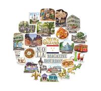 Navy Peony Autocollants de Voyage Jazzy New Orleans (28 pcs) - Big Easy, NOLA, Stickers de Vacances à Thème Urbain Américain pour Scrapbooking, Carnets, Bagages
