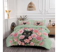 NAWVNMI Couvre Lit Matelassé Animaux Plantes Courtepointe Légère Et Respirante Couvre Lit 2 Personnes Matelassé Lavable en Machine (Chat Noir Cosmos, 200×200 cm)