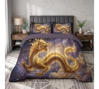 NAWVNMI Dessus de Lit Fantastique Cosmos, Couvre-Lit 2 Personnes 200×200 cm, Couvre Lit Matelassé Réversible Dessus de Lit Dragon d'or Galaxie pour Jeunes Adultes, Parure de Lit Or en Microfibre