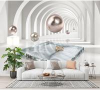 NAWVNMI Papier Peint 3D Soie Arche Tunnel, Présentoir Suspendu Sphérique En VerreMurales Panoramique 400 x 280cm, Fond d'Écran, Revêtement Mural Décoration Salon Chambre Blanc