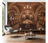 NAWVNMI Papier Peint 3D Soie Établissement Vinicole, Cave À Vin Table LongueMurales Panoramique 200 x 140cm, Fond d'Écran, Revêtement Mural Décoration Salon Chambre Brun