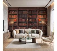 NAWVNMI Papier Peint 3D Soie Luxe Classique Bibliothèque, Lampadaire ClassiqueMurales Panoramique 200 x 140cm, Fond d'Écran, Revêtement Mural Décoration Salon Chambre Brun Rougeâtre