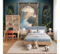 NAWVNMI Papier Peint 3D Soie Royaume Secret Arche, Canyon RivièreMurales Panoramique 450 x 315cm, Fond d'Écran, Revêtement Mural Décoration Salon Chambre Bleu Gris
