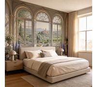NAWVNMI Papier Peint 3D Soie Style Français Rustique, Jardin ArcheMurales Panoramique 350 x 256cm, Fond d'Écran, Revêtement Mural Décoration Salon Chambre Vert Blanc
