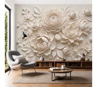 NAWVNMI Papier Peint Panoramique Rétro Floral Pour Chambre Salon - Pivoine Lotus Relief Papier Peint Tapisserie Poster Mural Prêt pour le montage (350 x 256cm - 7 lés)