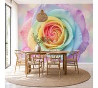 NAWVNMI Papier Peint Panoramique Rêveur Floral Pour Chambre Salon - Arc-En-Ciel Rose Papier Peint Tapisserie Poster Mural Prêt pour le montage (250 x 175cm - 5 lés)