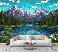 NAWVNMI Papier Peint Panoramique Soie 200 x 140cm - Vitrail Paysage - Poster Mural Montagnes Lacs Enneigés pour Tête de Lit, Salon, Chambre - Fresque Murale Décoration