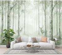 NAWVNMI Papier Peint Panoramique Soie 250 x 175cm - Aquarelle Forêt - Poster Mural Forêt De Bouleaux Élan pour Tête de Lit, Salon, Chambre - Fresque Murale Décoration