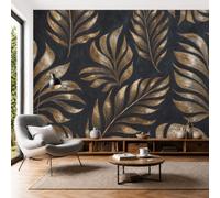 NAWVNMI Papier Peint Panoramique Soie 250 x 175cm - Feuille Sans Jointure - Poster Mural Feuille D'Or Feuille De Palmier pour Tête de Lit, Salon, Chambre - Fresque Murale Décoration