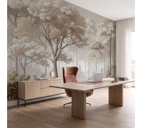 NAWVNMI Papier Peint Panoramique Soie 250 x 175cm - Forêt Arbustes - Poster Mural Cerf Rustique Forestier pour Tête de Lit, Salon, Chambre - Fresque Murale Décoration