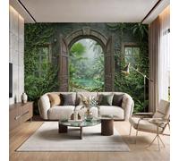 NAWVNMI Papier Peint Panoramique Soie 300 x 210cm - Forêt Tropicale Monde Secret - Poster Mural Arche Vigne pour Tête de Lit, Salon, Chambre - Fresque Murale Décoration