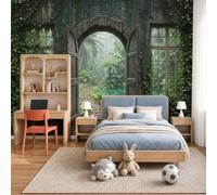 NAWVNMI Papier Peint Panoramique Soie Forêt Royaume Secret 450 x 315cm - Forêt Tropicale Étang, Décoration Murale Salon Chambre - Facile d’entretien, XXL Poster Tableaux Muraux - 9 Lés