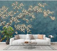 NAWVNMI Papier Peint Panoramique Soie Salon, Peinture Rétro À L'Huile, 300 x 210cm Murales, Revêtement Mural Papiers Peints, Grand Poster Mural Arbre En Fleurs Salon Chambre Décoration