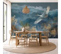 NAWVNMI Papier Peint Soie Paysage Zen 400 x 280cm Papier Peint Panoramique Grandes Poster Mural Photo pour Salon, Chambre, Décor Fond TV - Effet 3D - Montagnes Roseaux Au Loin