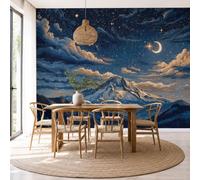 NAWVNMI Papier Peint Soie Peinture À L'Huile Paysage 200 x 140cm Papier Peint Panoramique Grandes Poster Mural Photo pour Salon, Chambre, Décor Fond TV - Effet 3D - Montagne Enneigée Ciel Étoilé