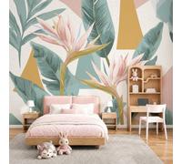 NAWVNMI Papier Peint Soie Plantes Tropicales 450 x 315cm Papier Peint Panoramique Grandes Poster Mural Photo pour Salon, Chambre, Décor Fond TV - Effet 3D - Feuilles D'Oiseau De Paradis De Bananier