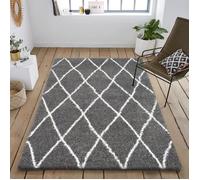 NAZAR ASMA Tapis de salon Shaggy - Style berbère - 120 x 160 cm - Gris - Motif géométrique