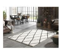 NAZAR ASMA Tapis de salon Shaggy - Style berbère - 160 x 230 cm - Crème et marron - Motif géométrique