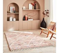 Nazar Tapis Berbère Salon Multicolore à Franges - Shaggy, Motifs Losanges Géométriques, Lavable, Moelleux, Poils Longs (160x230 cm, 3110 Rose)