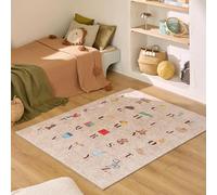 Nazar Tapis Chambre Enfant, Tapis Bébé, Tapis Enfant pour Fille et garçon à Motifs Dinosaure, Carte du Monde et Animaux (736 Beige, 80x150 cm)
