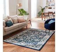 Nazar Tapis de Salon Vintage Style Moderne à Poils Ras, Lavable pour Chambre (120x170 cm, 581 Bleu)