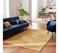 Nazar Tapis de Salon Vintage Style Moderne à Poils Ras, Lavable, pour Chambre (160x230 cm, 768 Jaune)